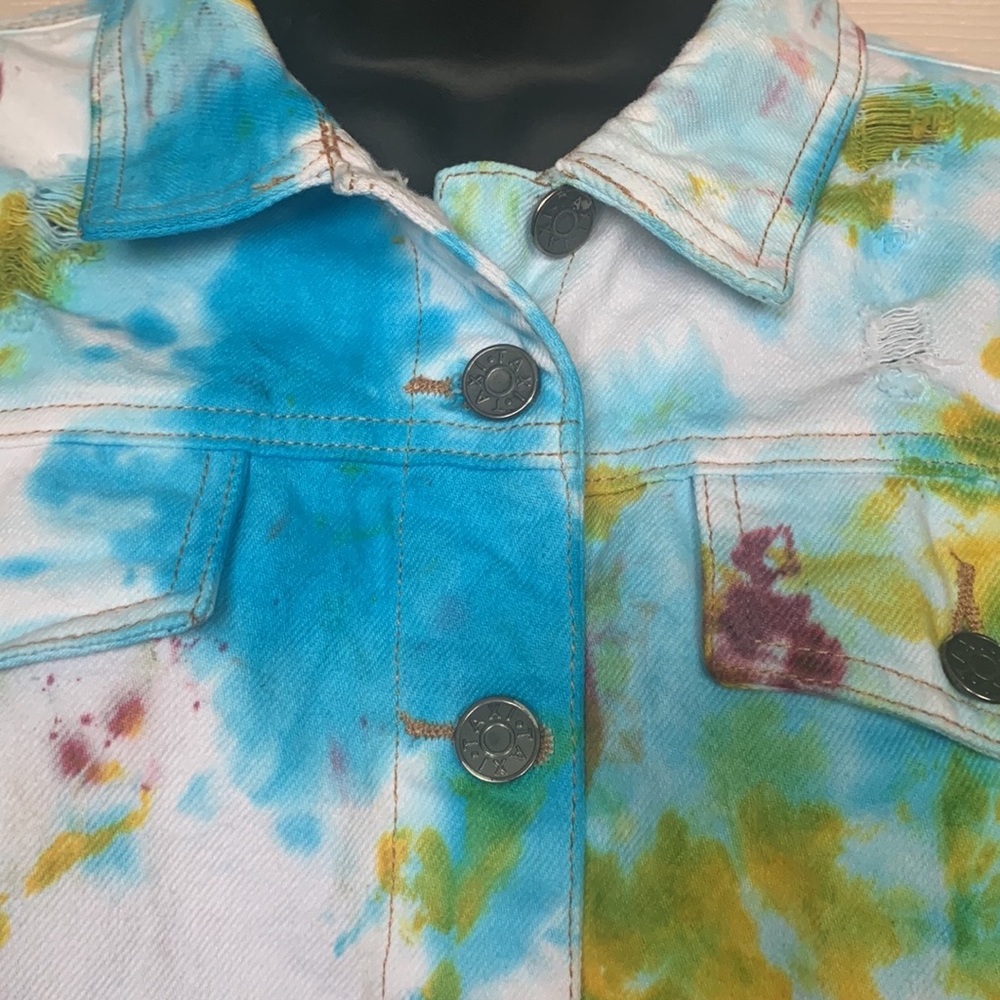 Tie Die Cropped Denim Jacket Size M